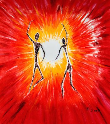 Logo - ein Mann und eine Frau tanzen vor einer Supernova